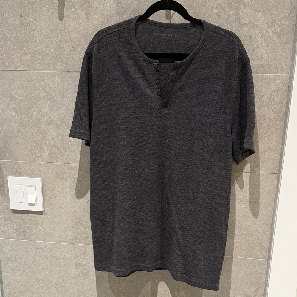 John Varvatos Dark Gray Short Sleeve Henley